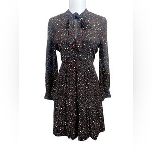 Madewell Silk Balsam Tie Neck Star‎ Printed Dress Memorial Day Fourth of July